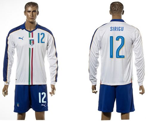 Italy #12 Sirigu White Away Long Sleeves Soccer Country Jersey - Click Image to Close